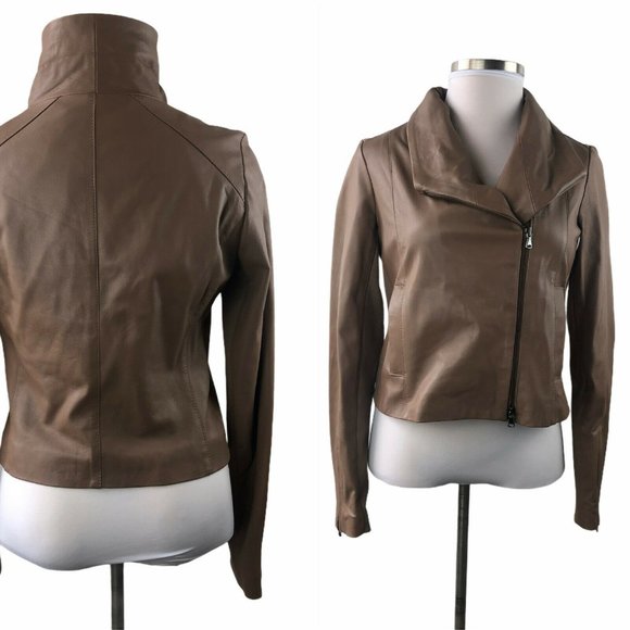 Anthropologie Dolan Moto Leather Jacket Brown - Picture 2 of 10